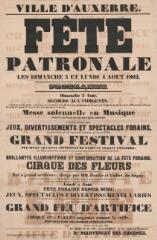 1 vue  - « Fête patronale les dimanche 3 et lundi 4 août 1862 » : programme. (ouvre la visionneuse)