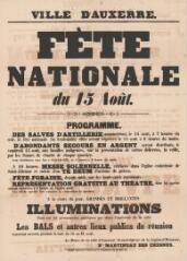 1 vue  - « Fête nationale du 15 août » [1862] : programme. (ouvre la visionneuse)