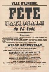 1 vue  - « Fête nationale du 15 août » [1863] : programme. (ouvre la visionneuse)