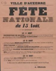 1 vue  - « Fête nationale du 15 août » [1868] : programme. (ouvre la visionneuse)