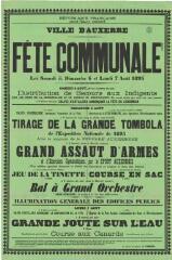 1 vue  - « Fête communale les samedi 5, dimanche 6 et lundi 7 août 1893 » : programme. (ouvre la visionneuse)