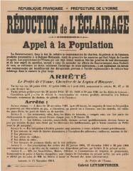 1 vue « Réduction de l’éclairage. Appel à la population » : arrêté du préfet de l’Yonne.