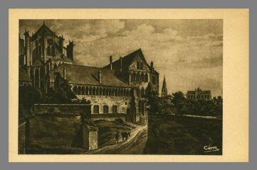 1 vue  - Abbaye Saint-Germain au verso:] La Bourgogne d\'Autrefois. 24. Vue d\'une partie de la cathédrale d\'Auxerre au XVIIIe siècle devenue aujourd\'hui la préfecture (ouvre la visionneuse)
