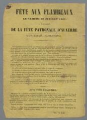1 vue  - Fête aux flambeaux – Le samedi 30 juillet 1853, à l\'occasion de la fête patronale d\'Auxerre. (ouvre la visionneuse)