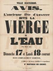 1 vue - Fixation de la date de l\'ancienne fête d\'Auxerre, dite fête de la Vierge de l\'eau, au dimanche 17 et lundi 18 : avis du maire d’Auxerre. (ouvre la visionneuse)