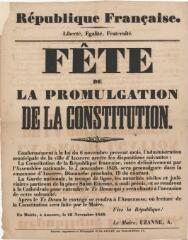 1 vue - « Fête de la promulgation de la Constitution » : avis du maire d’Auxerre. (ouvre la visionneuse)