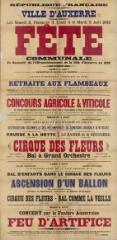1 vue - « Les samedi 2, dimanche 3, lundi 4 et mardi 5 août 1902, fête communale en souvenir de l\'affranchissement de la ville d\'Auxerre en août 1223 » : programme. (ouvre la visionneuse)