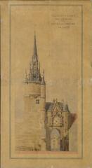 1 vue - « Ville d\'Auxerre. Projet de restauration de la tour de l\'horloge » par Paul Boeswillwald. (ouvre la visionneuse)
