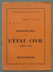 4 vues - Registre des mariages du hameau de Laborde pour 1940 (ouvre la visionneuse)