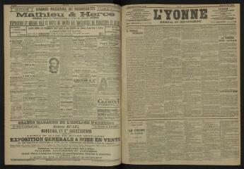 3 vues - L\'Yonne, journal du département, n° 71, lundi 27 mars 1905 (ouvre la visionneuse)