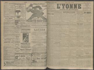 4 vues - L\'Yonne, journal du département, n° 58, lundi 9 mars 1908 (ouvre la visionneuse)