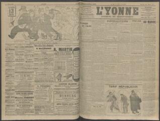 4 vues - L\'Yonne, journal du département, n° 63, samedi 14 mars 1908 (ouvre la visionneuse)