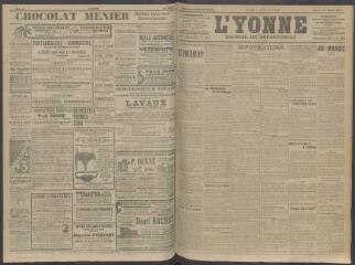 4 vues - L\'Yonne, journal du département, n° 64, lundi 16 mars 1908 (ouvre la visionneuse)