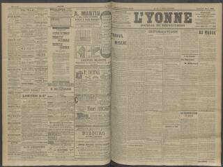 4 vues - L\'Yonne, journal du département, n° 67, jeudi 19 mars 1908 (ouvre la visionneuse)