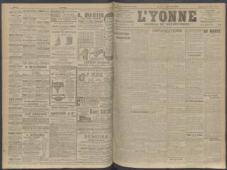 4 vues - L\'Yonne, journal du département, n° 87, mercredi 8 avril 1908 (ouvre la visionneuse)