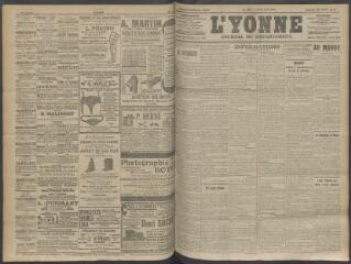 4 vues - L\'Yonne, journal du département, n° 102, samedi 25 avril 1908 (ouvre la visionneuse)