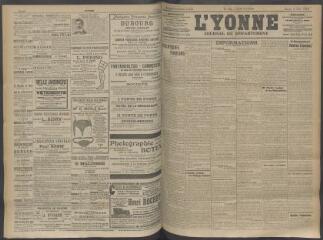 4 vues - L\'Yonne, journal du département, n° 133, mardi 2 juin 1908 (ouvre la visionneuse)