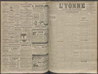 4 vues - L\'Yonne, journal du département, n° 137, samedi 6 juin 1908 (ouvre la visionneuse)
