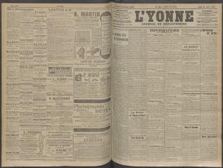 4 vues - L\'Yonne, journal du département, n° 140, jeudi 11 juin 1908 (ouvre la visionneuse)