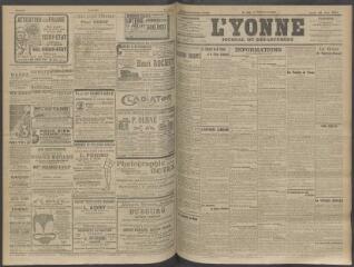 4 vues - L\'Yonne, journal du département, n° 149, lundi 22 juin 1908 (ouvre la visionneuse)