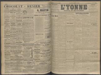 4 vues - L\'Yonne, journal du département, n° 160, samedi 4 juillet 1908 (ouvre la visionneuse)