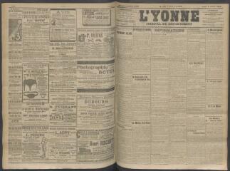 4 vues - L\'Yonne, journal du département, n° 161, lundi 6 juillet 1908 (ouvre la visionneuse)