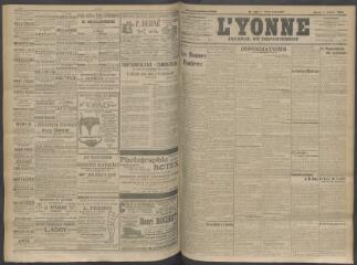 4 vues - L\'Yonne, journal du département, n° 162, mardi 7 juillet 1908 (ouvre la visionneuse)