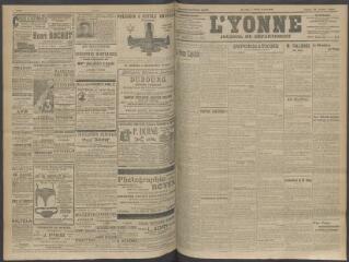 4 vues - L\'Yonne, journal du département, n° 172, lundi 20 juillet 1908 (ouvre la visionneuse)