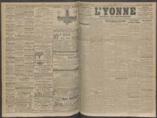 4 vues - L\'Yonne, journal du département, n° 174, mercredi 22 juillet 1908 (ouvre la visionneuse)