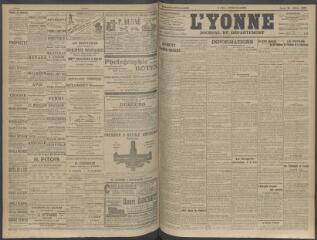 4 vues - L\'Yonne, journal du département, n° 181, jeudi 30 juillet 1908 (ouvre la visionneuse)