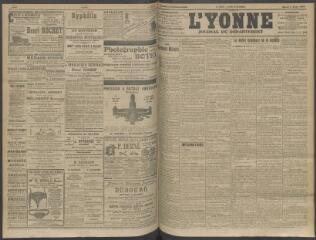 4 vues - L\'Yonne, journal du département, n° 185, mardi 4 août 1908 (ouvre la visionneuse)