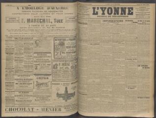 4 vues - L\'Yonne, journal du département, n° 190, lundi 10 août 1908 (ouvre la visionneuse)