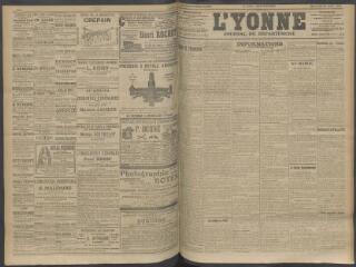 4 vues - L\'Yonne, journal du département, n° 192, mercredi 12 août 1908 (ouvre la visionneuse)