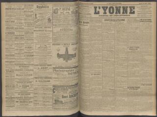 4 vues - L\'Yonne, journal du département, n° 193, jeudi 13 août 1908 (ouvre la visionneuse)