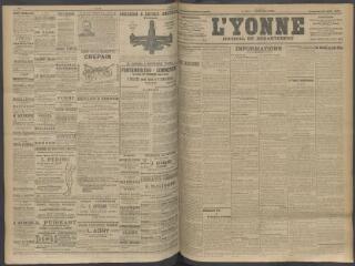 4 vues - L\'Yonne, journal du département, n° 194, vendredi 14 août 1908 (ouvre la visionneuse)