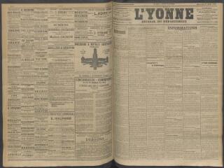 4 vues - L\'Yonne, journal du département, n° 197, mercredi 19 août 1908 (ouvre la visionneuse)