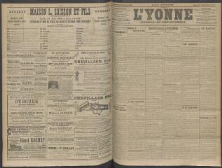 4 vues - L\'Yonne, journal du département, n° 208, mardi 1 septembre 1908 (ouvre la visionneuse)
