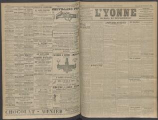 4 vues - L\'Yonne, journal du département, n° 221, mercredi 16 septembre 1908 (ouvre la visionneuse)
