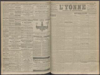 4 vues - L\'Yonne, journal du département, n° 244, mardi 13 octobre 1908 (ouvre la visionneuse)