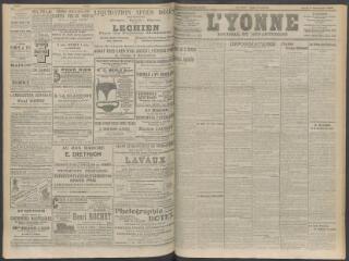 4 vues - L\'Yonne, journal du département, n° 267, lundi 9 novembre 1908 (ouvre la visionneuse)