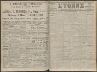 4 vues - L\'Yonne, journal du département, n° 268, mardi 10 novembre 1908 (ouvre la visionneuse)