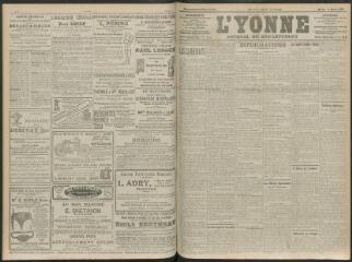4 vues - L\'Yonne, journal du département, n° 56, mardi 9 mars 1909 (ouvre la visionneuse)