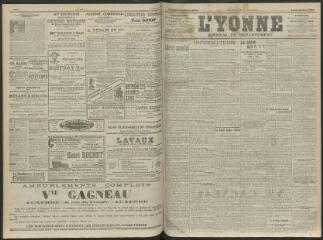 4 vues - L\'Yonne, journal du département, n° 67, lundi 22 mars 1909 (ouvre la visionneuse)