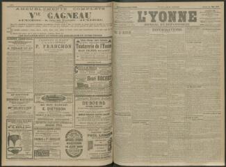 4 vues - L\'Yonne, journal du département, n° 119, lundi 24 mai 1909 (ouvre la visionneuse)