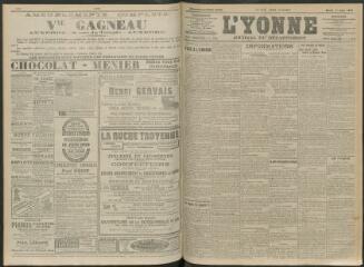 4 vues - L\'Yonne, journal du département, n° 125, mardi 1 juin 1909 (ouvre la visionneuse)