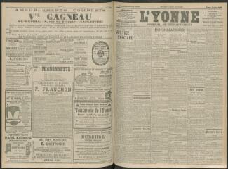 4 vues - L\'Yonne, journal du département, n° 130, lundi 7 juin 1909 (ouvre la visionneuse)
