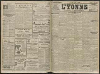 4 vues - L\'Yonne, journal du département, n° 188, lundi 16 août 1909 (ouvre la visionneuse)