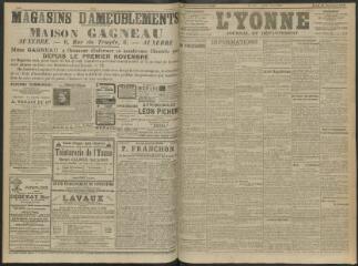 4 vues - L\'Yonne, journal du département, n° 271, lundi 22 novembre 1909 (ouvre la visionneuse)