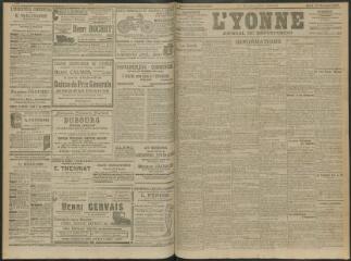 4 vues - L\'Yonne, journal du département, n° 272, mardi 23 novembre 1909 (ouvre la visionneuse)