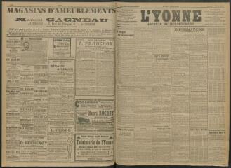 4 vues - L\'Yonne, journal du département, n° 55, lundi 7 mars 1910 (ouvre la visionneuse)